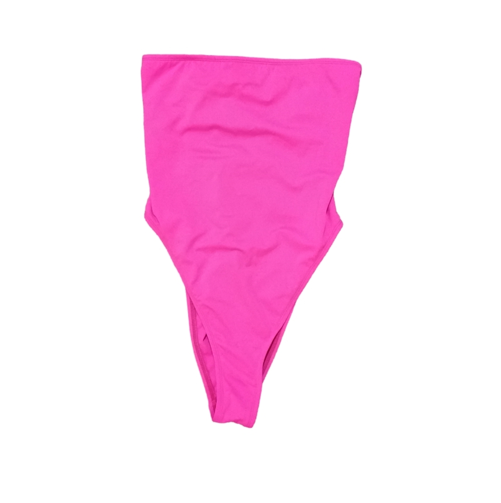 Hot Miami Styles Neon Pink Strapless Corset One Piece Swimsuit Women's Size L